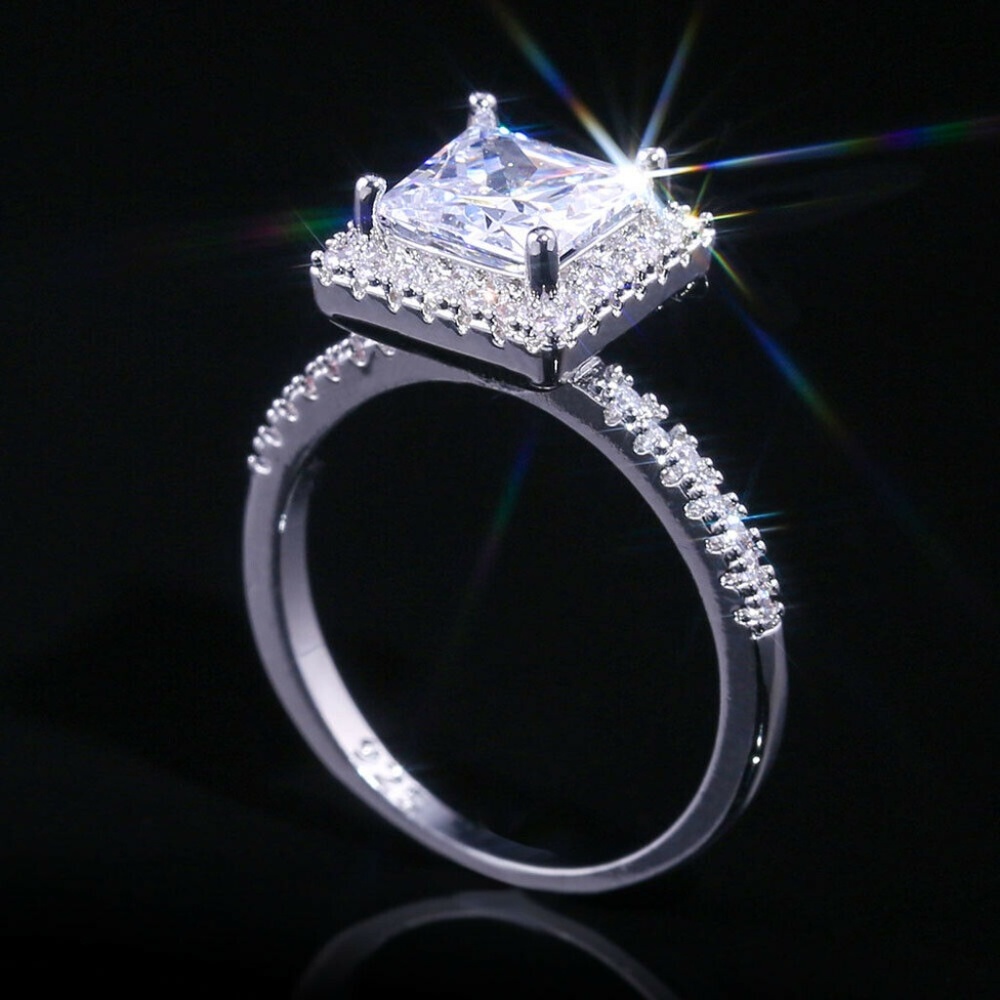 925 Silver Ring Princess Cut white Sapphire NEW - Picture 2 of 7